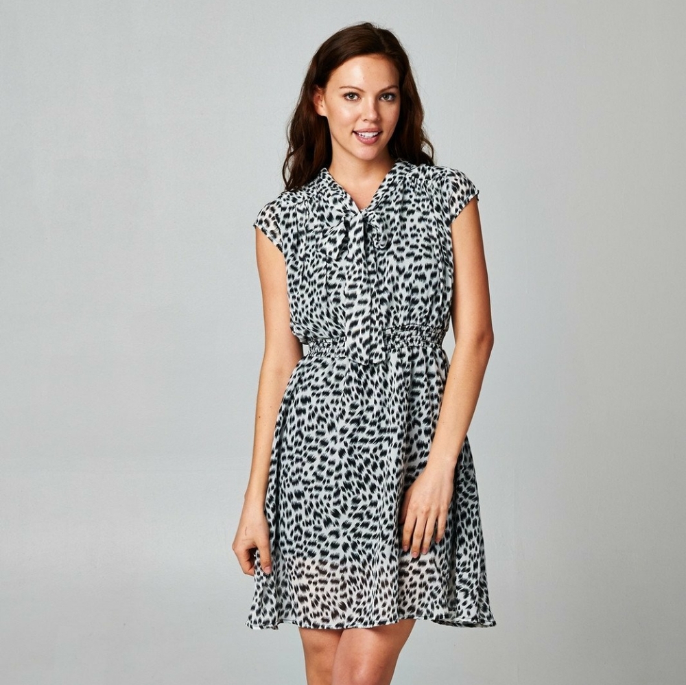 Women's Printed Tie Neck Dress